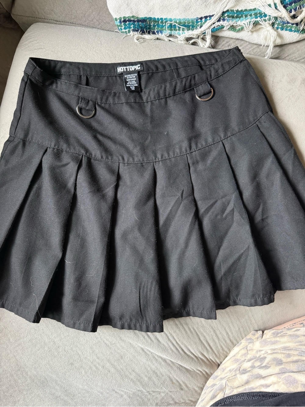 Hot Topic Black Pleated Skater Mini Skirt with D-Ring Detail